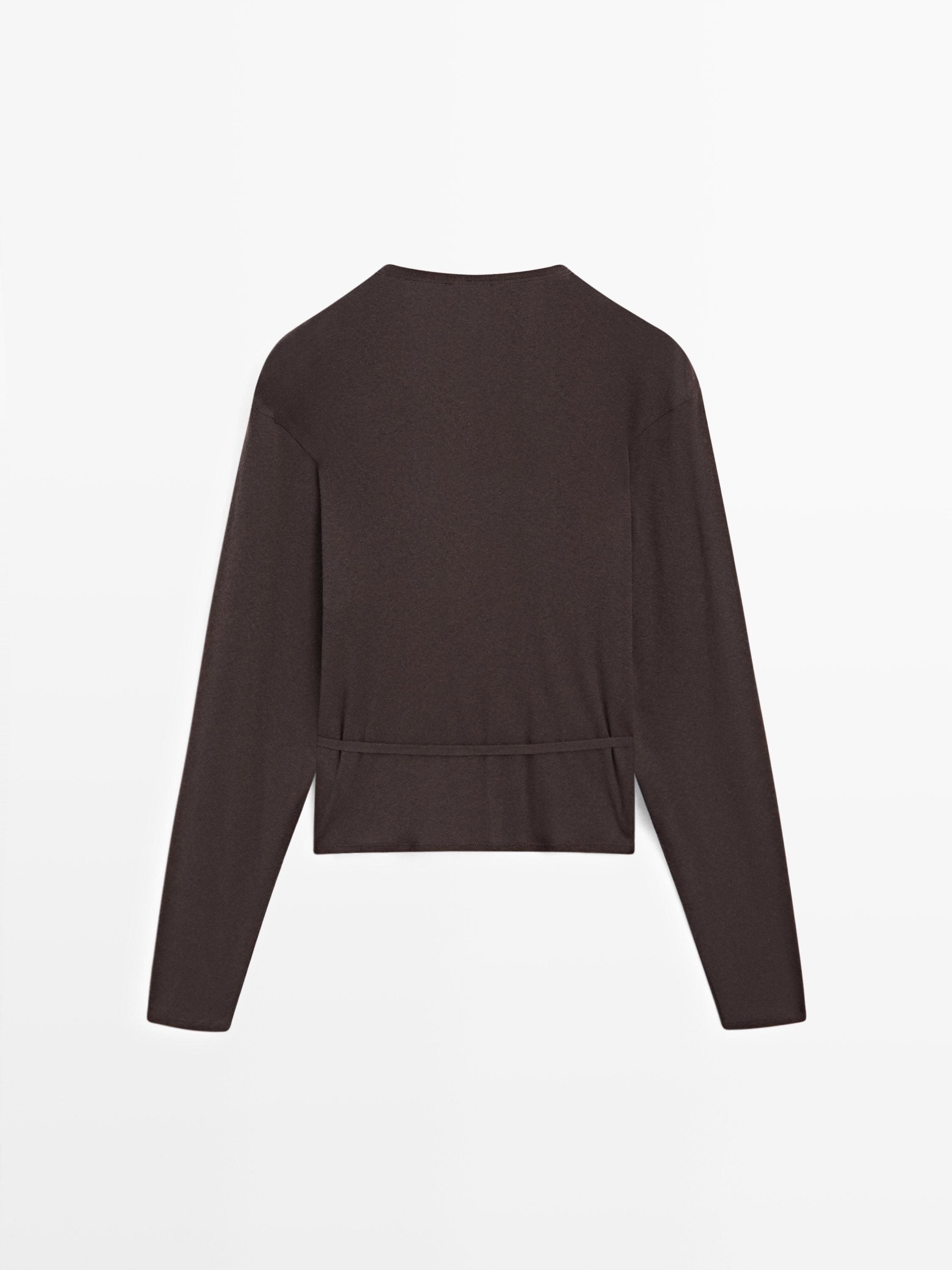 Cotton blend crossover knit cardigan